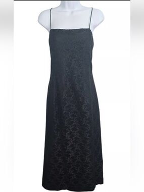 VINTAGE Alex Evenings Black Lace Maxi Dress with Slim Straps Size 10